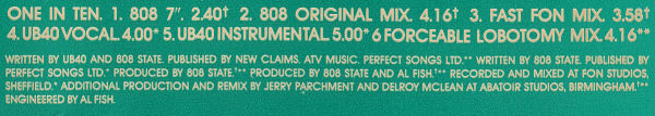 808 State vs UB40 - One In Ten