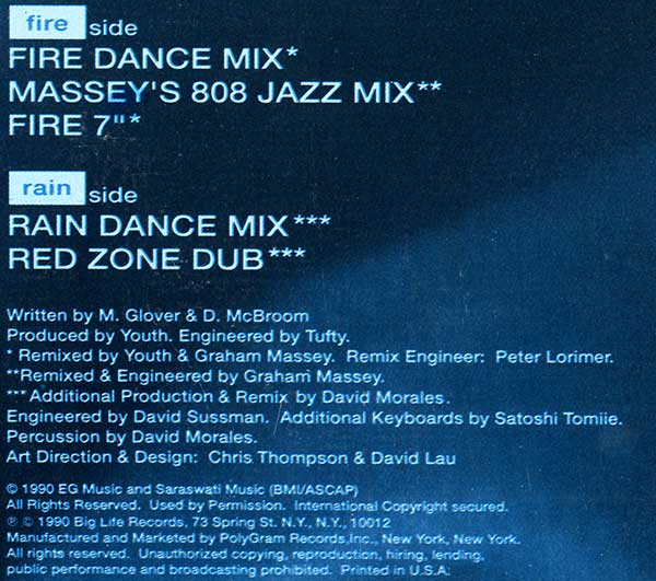 Blue Pearl - Naked In The Rain - US Promo 12" Single - Blue Vinyl - Credits