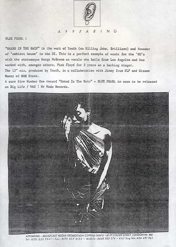 Blue Pearl - Naked In The Rain - UK White-Label Promo 7" Single - Press Release 1