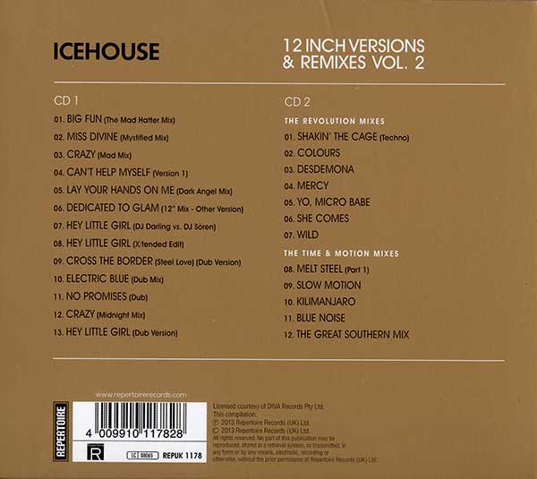Icehouse - 12 Inch Versions & Remixes Vol. 2 - UK 2xCD - Back Cover