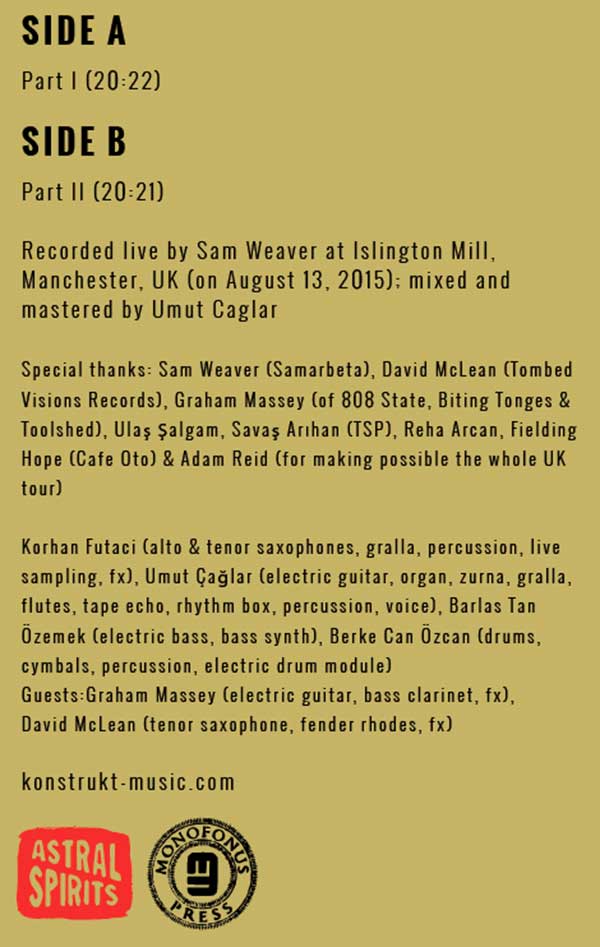 Konstrukt featuring Graham Massey & David McLean - Live At Islington Mill - US MC - Credits