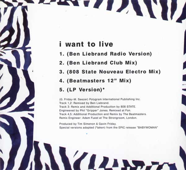 Naomi Campbell - I Want To Live - Austrian CD Single - Back Cover