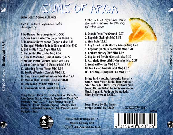 Suns Of Arqa - Remixes Vol. 2 & 3 - UK CD - Back Cover