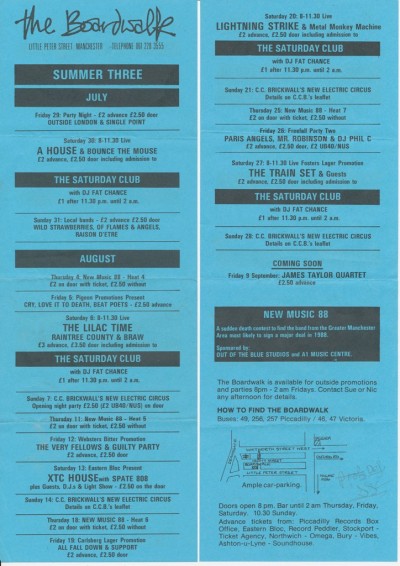 808 State - Manchester Boardwalk - 13 August 1988 - Boardwalk - Manchester - listing