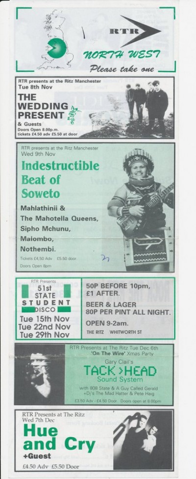 On The Wire Christmas Bash, Ritz Ballroom, Manchester Boardwalk, Manchester (with A Guy Called Gerald, Tackhead Sound System and Neneh Cherry) Flyer