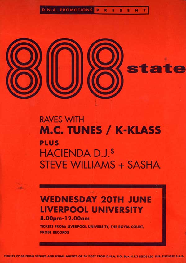 Wed 20:Jun - 808 State Live - University, Liverpool (with M.C. Tunes, K-Klass, Steve Williams & Sasha)