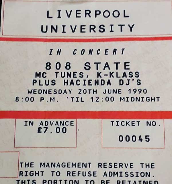 Wed 20:Jun - 808 State Live - University, Liverpool (with M.C. Tunes, K-Klass, Steve Williams & Sasha)
