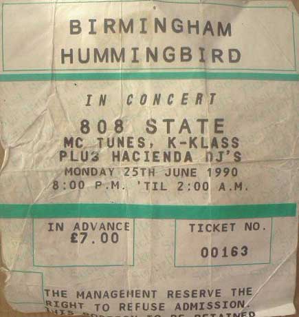 808 State Live - Hummingbird, Birmingham (with M.C. Tunes, K-Klass, Steve Williams & Sasha)