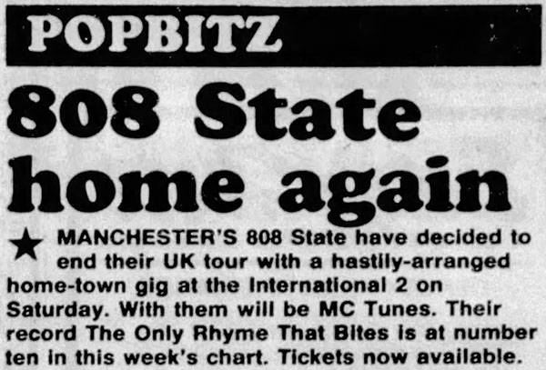 Sat 07:Jul - 808 State Live - International 2, Manchester (with M.C. Tunes)