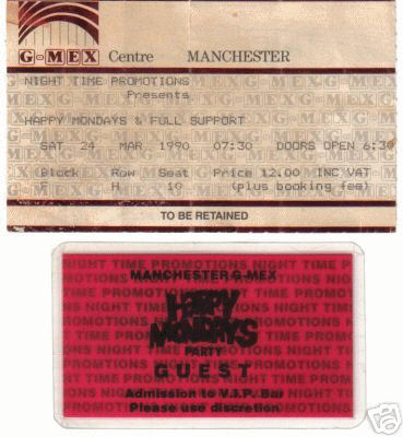 Happy Mondays - 24 March 1990 - Ticket and Pass