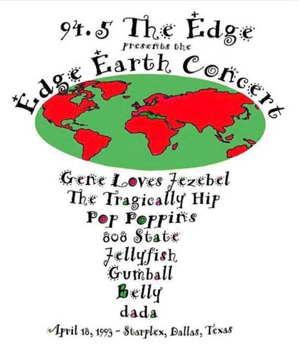 Sun 18:Apr - 808 State Live - KDGE EdgeFest #2 1993 - Starplex Amphitheater, Dallas, Texas, USA (with Gene Loves Jezebel, The Tragically Hip, Pop Poppins, Jellyfish, Gumball, Belly, DADA)