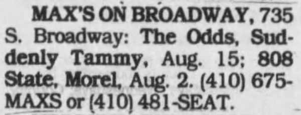 Mon 2:Aug - 808 State Live - Max's On Broadway - Baltimore, Maryland, USA (with Morel)