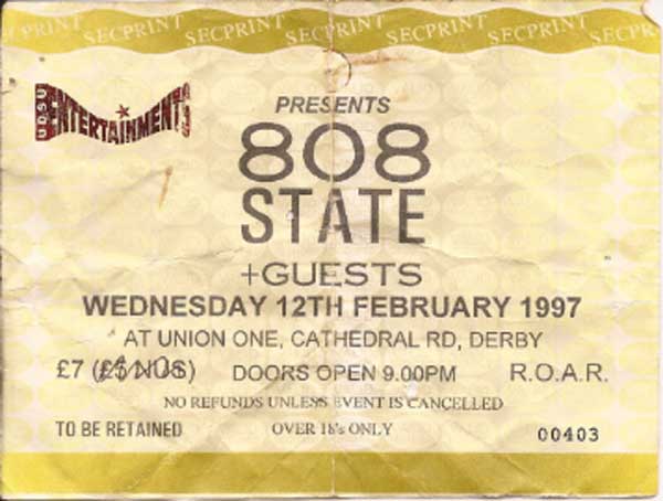 Wed 12:Feb - 808 State Live - Derby University, Derby 