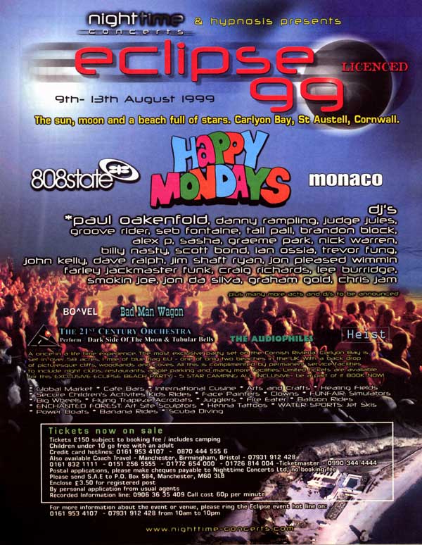 10:Aug - 808 State live - Eclipse 99 - Carlyon Bay - St Austell - Cornwall