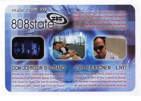 Sat 30:Aug 2003 - 808 State DJs - Time Tunnel 10 - Uusi Surahuone - Oulu - Finland
