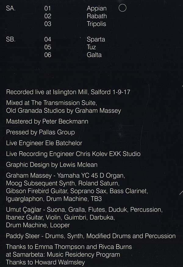 Graham Massey & Umut Çağlar - Kicked From The Stars - UK LP - Credits